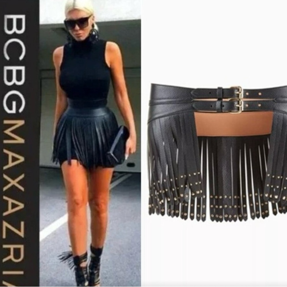 BCBGMaxAzria Black Double Buckle Fringe Belt
